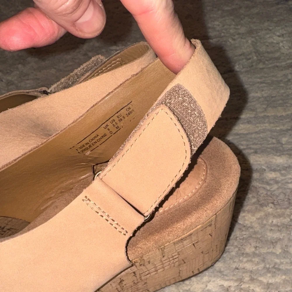 Clarks Beige Suede Cross-Strap Wedge Sandals